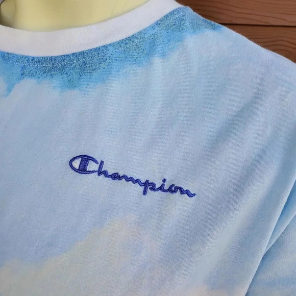 Champion Women's Tie-Front Print Tee Multi Wash Cloud Deep Forte Blue Medium - Picture 7 of 15